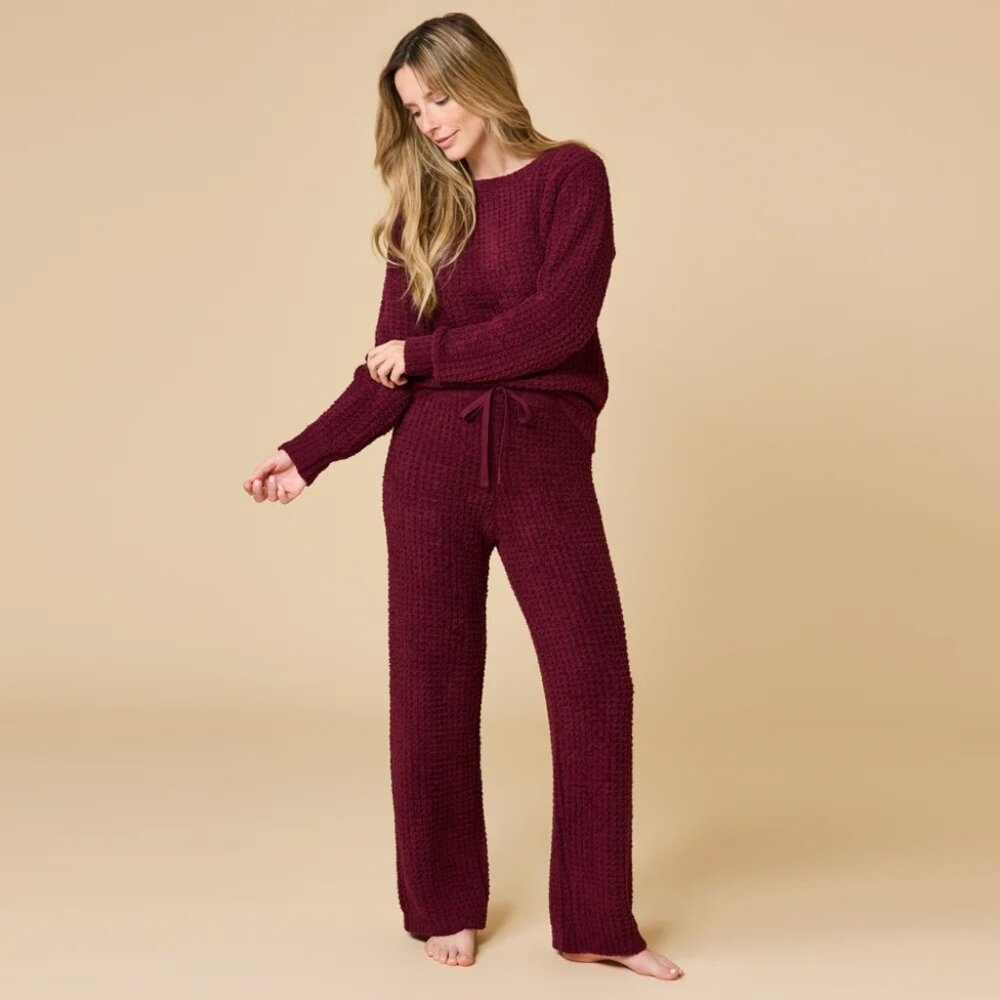 Softies Waffle Marshmallow Boatneck Lounge Set in Cherry Cola, Size X-Small